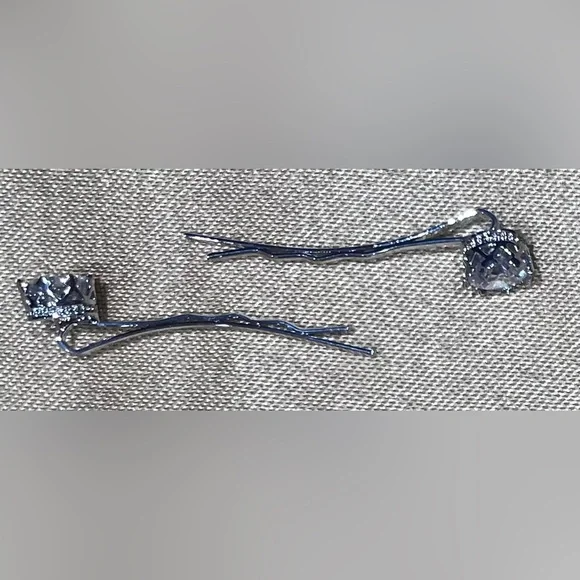 Elegant Cubic Zirconia Silver Hair Pins - Picture 3 of 4